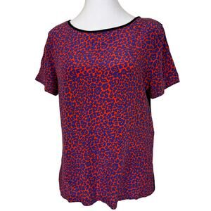 Diane Von Furstenberg Animal Print Silk Top Red Blue Dopamine Dressing 10 EUC